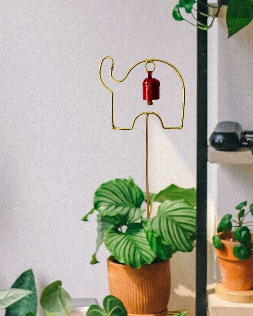 Elephant Metal Garden Stake with Bell | Set Of 2 | 4 x 23 inches