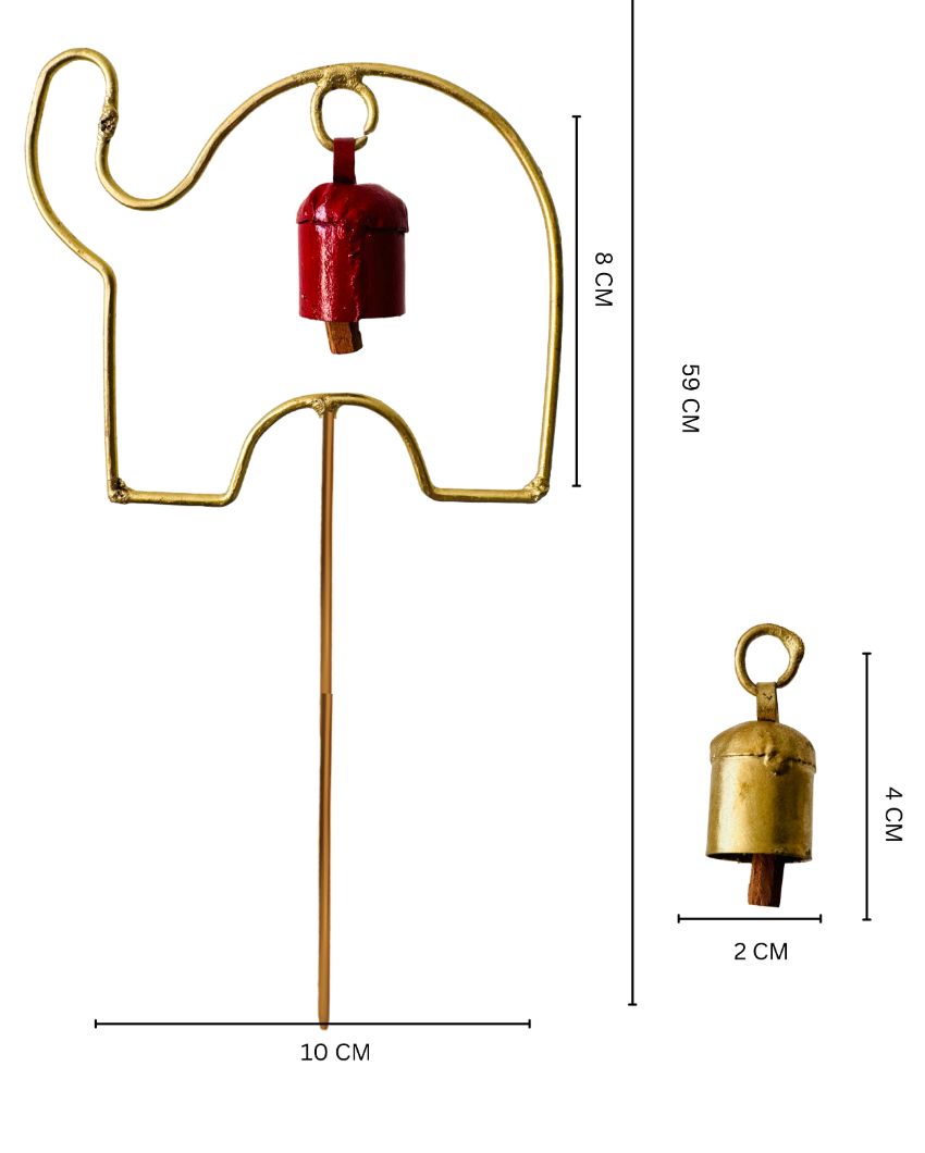 Elephant Metal Garden Stake with Bell | Set Of 2 | 4 x 23 inches