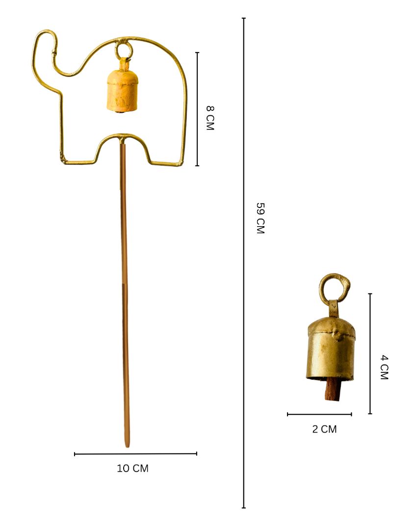 Elephant Metal Garden Stake with Bell | Set Of 2 | 4 x 23 inches