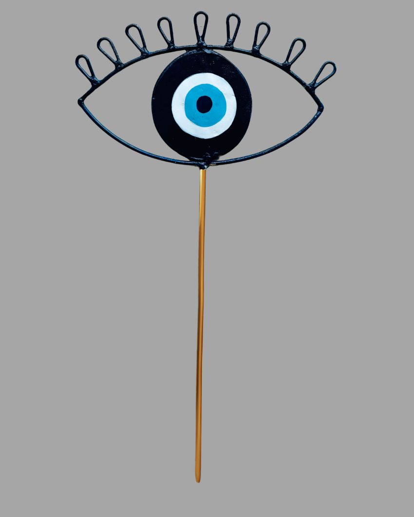 Blue and Yellow Evil Eye Metal Stick Garden Stake For Garden Decor | 6 x 24 inches