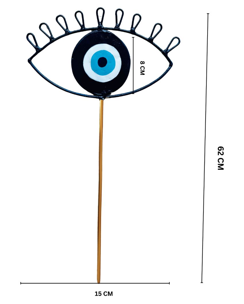 Blue and Yellow Evil Eye Metal Stick Garden Stake For Garden Decor | 6 x 24 inches