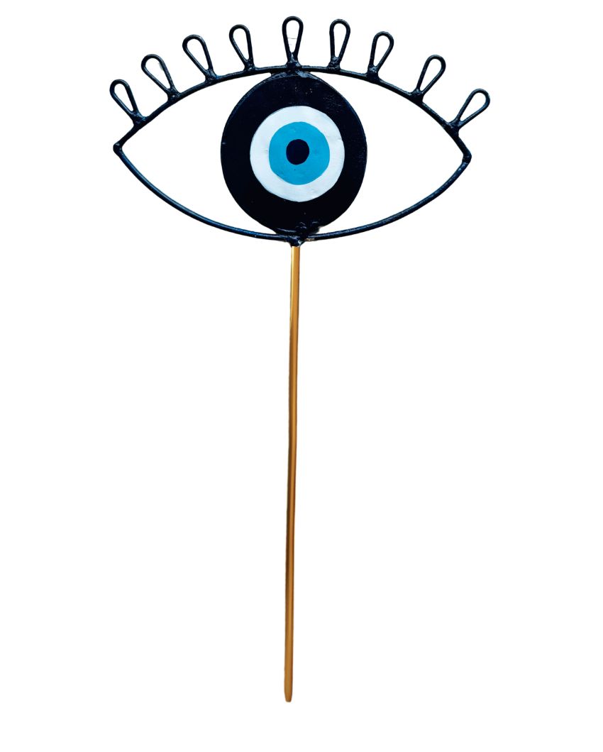 Blue and Yellow Evil Eye Metal Stick Garden Stake For Garden Decor | 6 x 24 inches