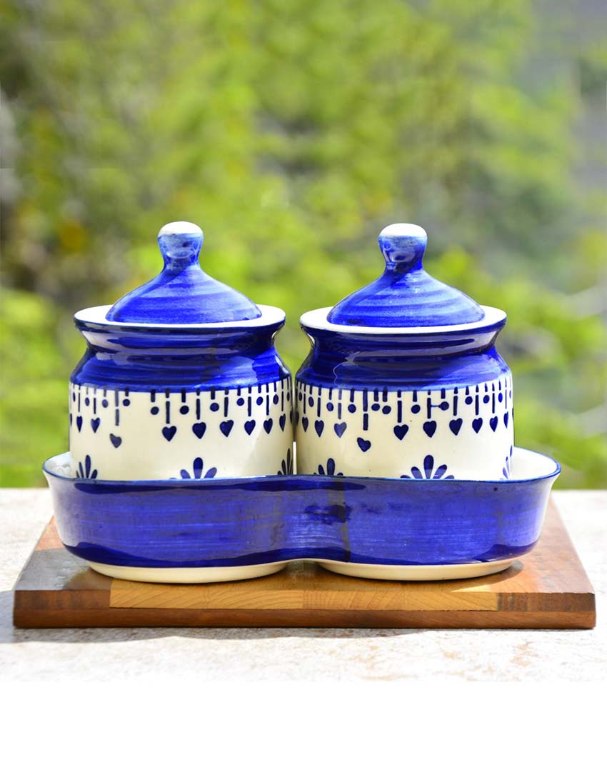 Multipurpose Ceramic Storage Jars and Lid with Trays Set | 3 Pc