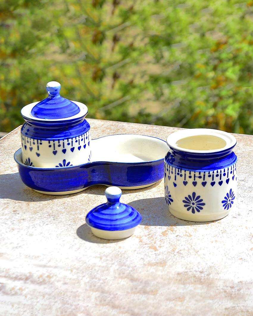 Multipurpose Ceramic Storage Jars and Lid with Trays Set | 3 Pc