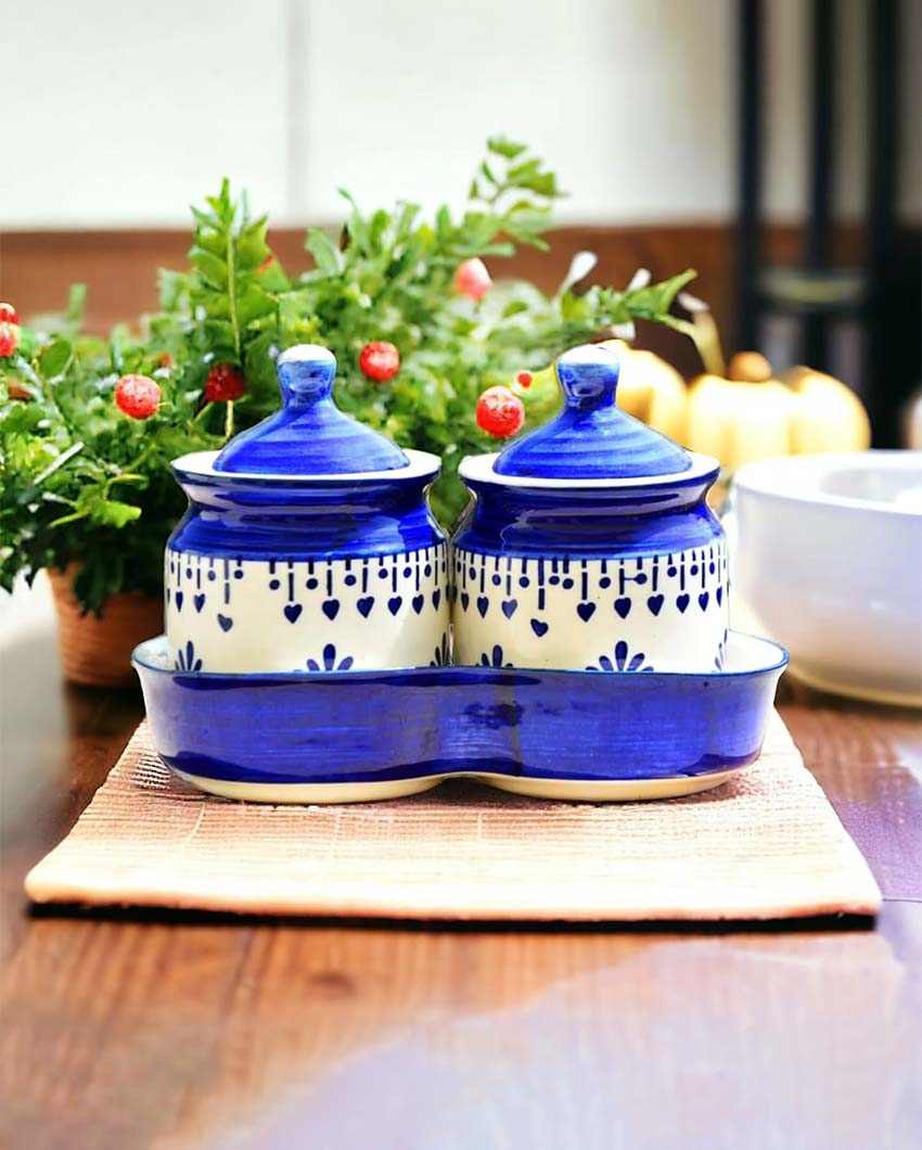 Multipurpose Ceramic Storage Jars and Lid with Trays Set | 3 Pc