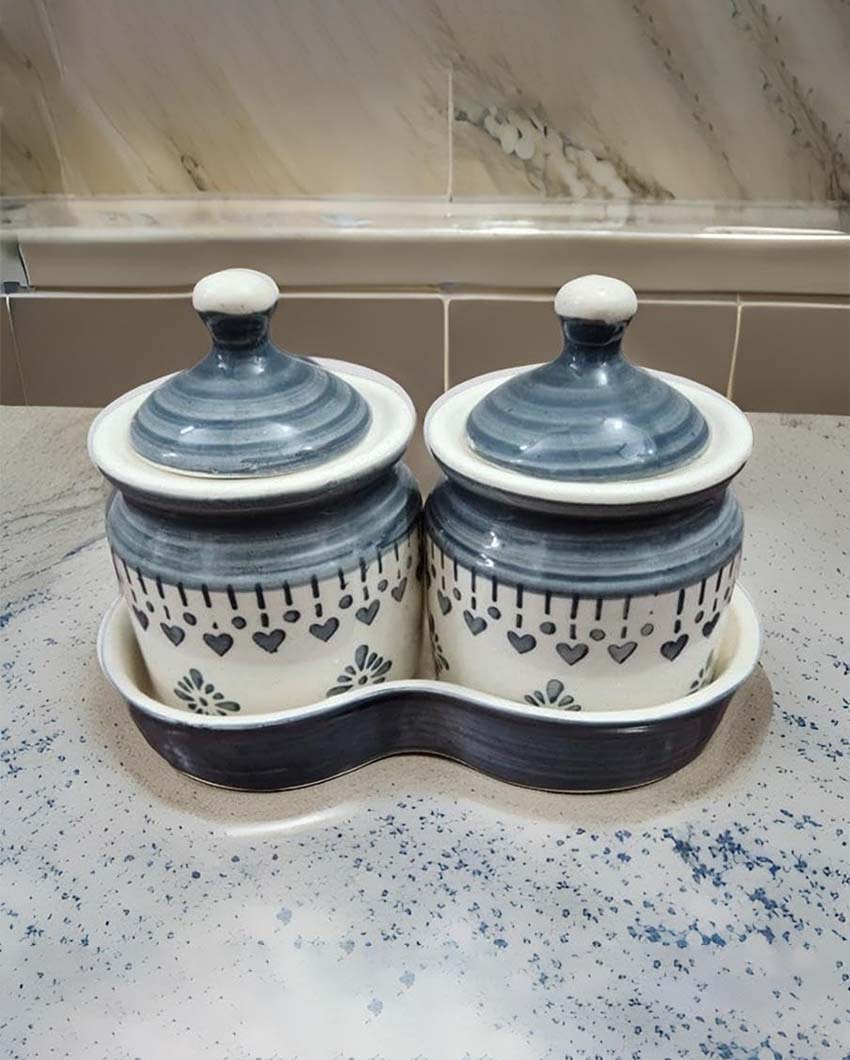Multipurpose Ceramic Storage Jars and Lid with Trays Set | 3 Pc