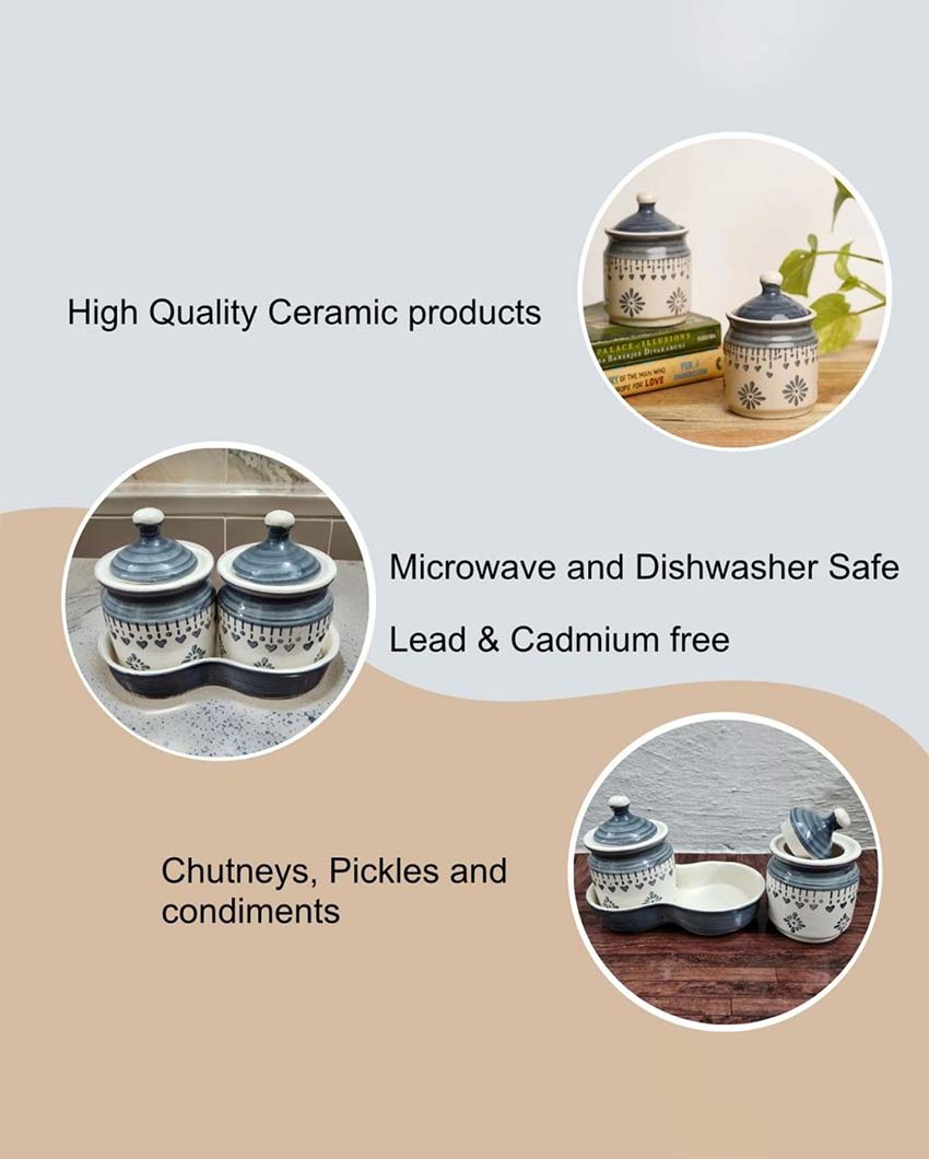 Multipurpose Ceramic Storage Jars and Lid with Trays Set | 3 Pc
