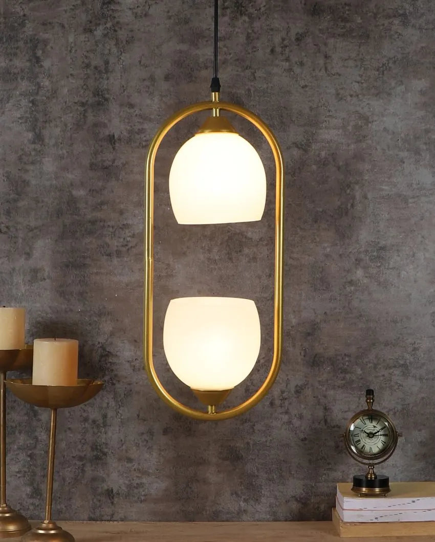 White Doom Glass Hanging In Golden Finish Ceiling Lamp