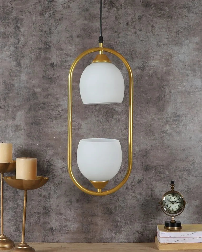 White Doom Glass Hanging In Golden Finish Ceiling Lamp