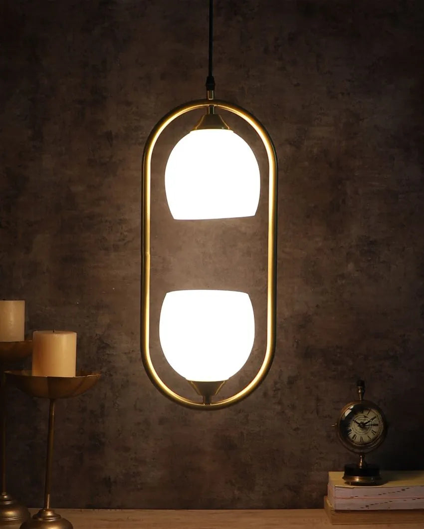 White Doom Glass Hanging In Golden Finish Ceiling Lamp