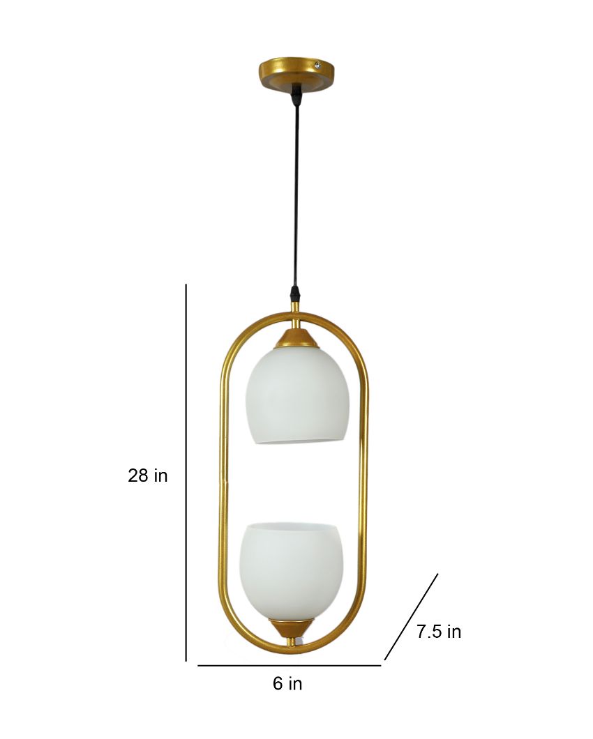 White Doom Glass Hanging In Golden Finish Ceiling Lamp