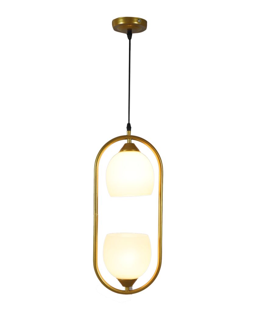 White Doom Glass Hanging In Golden Finish Ceiling Lamp