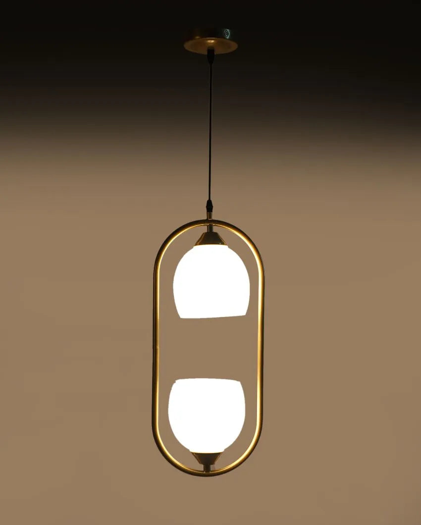 White Doom Glass Hanging In Golden Finish Ceiling Lamp