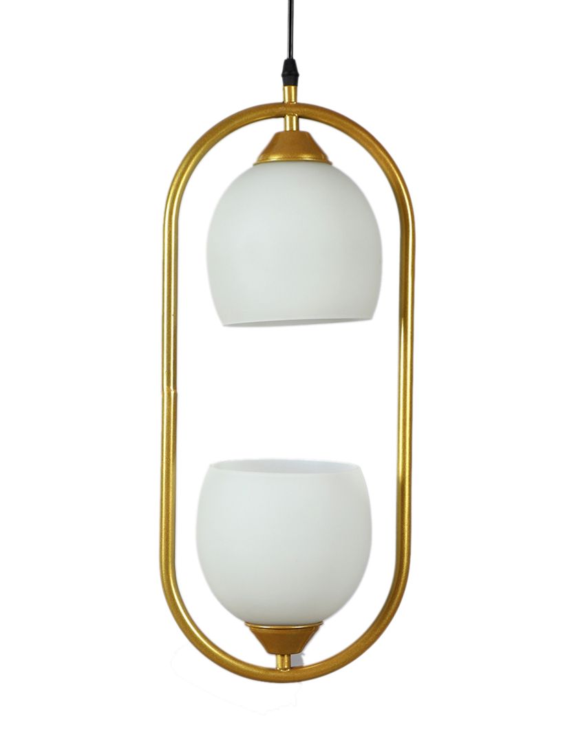 White Doom Glass Hanging In Golden Finish Ceiling Lamp