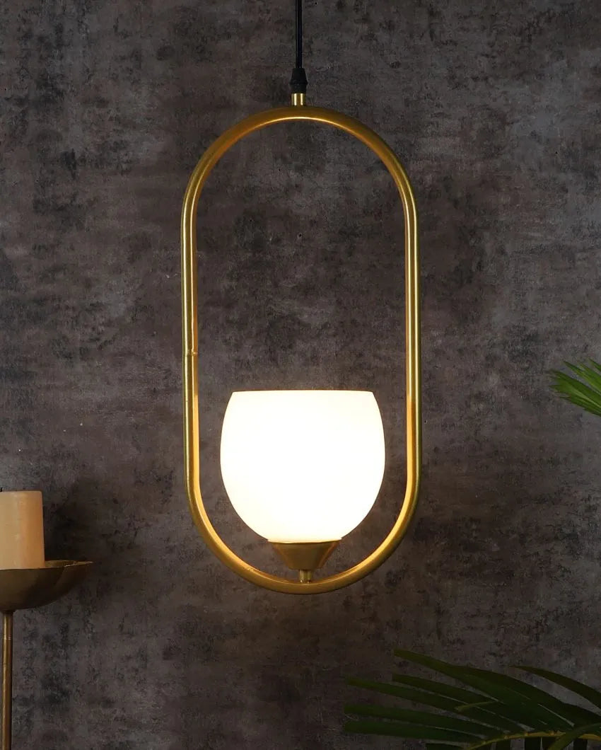 White Doom Glass Hanging In Golden Finish Ceiling Lamp