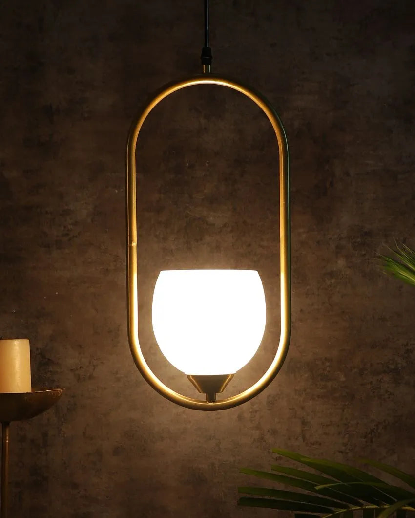 White Doom Glass Hanging In Golden Finish Ceiling Lamp