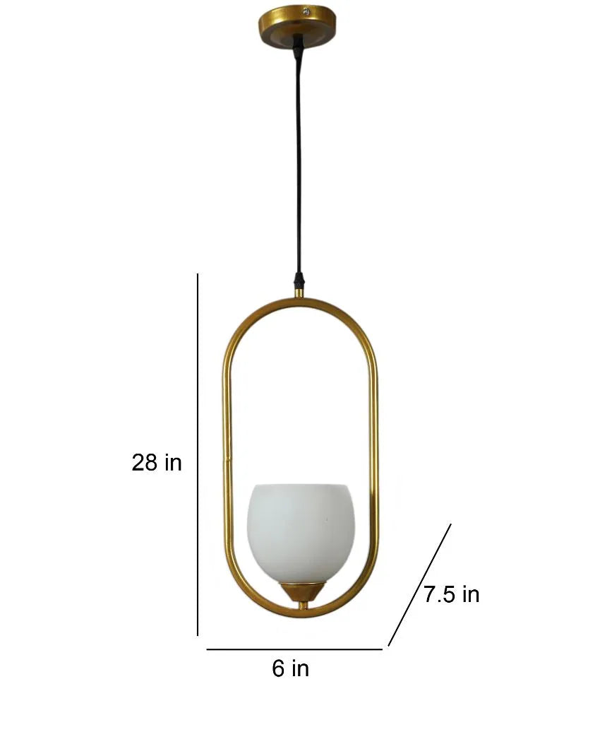 White Doom Glass Hanging In Golden Finish Ceiling Lamp