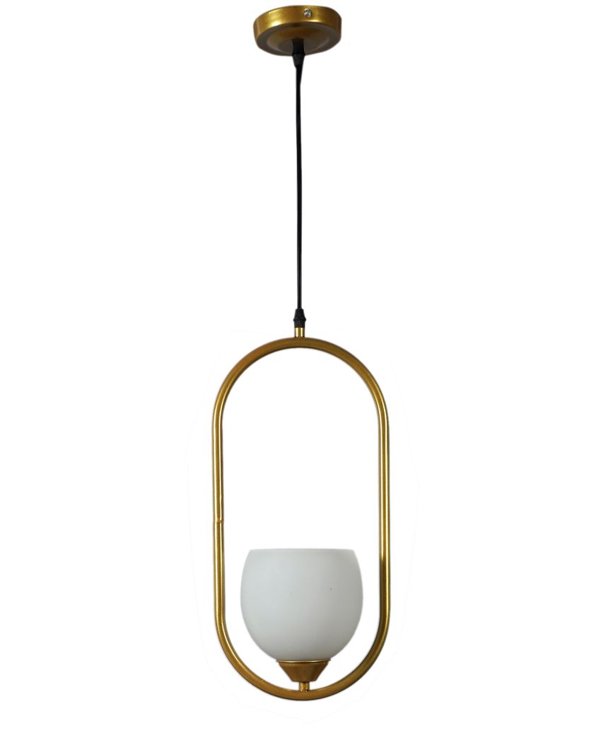 White Doom Glass Hanging In Golden Finish Ceiling Lamp