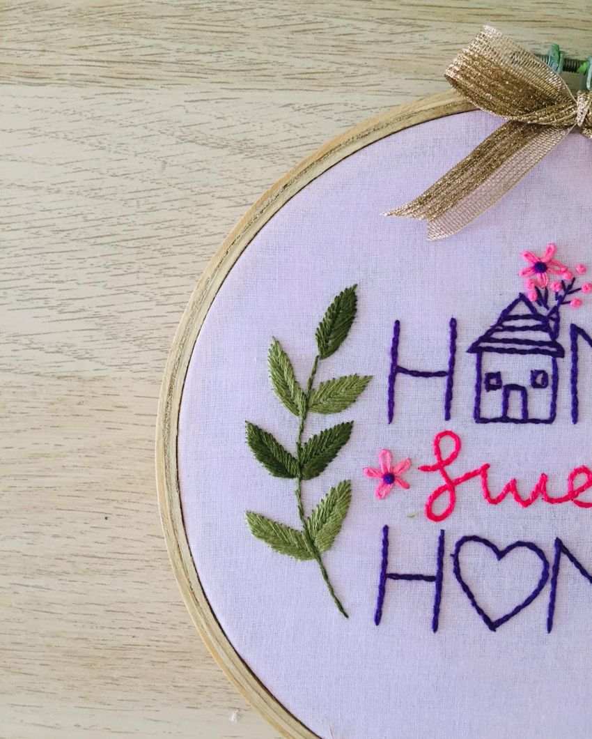 Home Sweet Home Embroidery Floral Design Hoop With Bow | 8 inches
