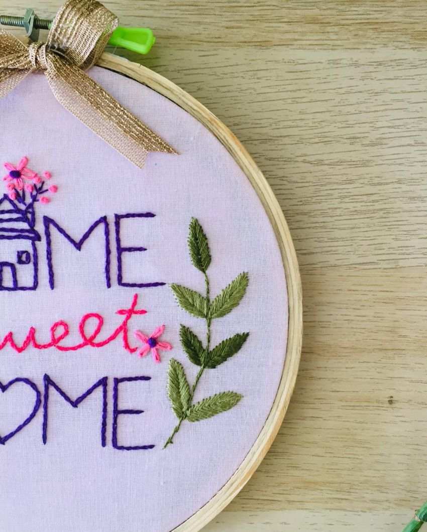 Home Sweet Home Embroidery Floral Design Hoop With Bow | 8 inches