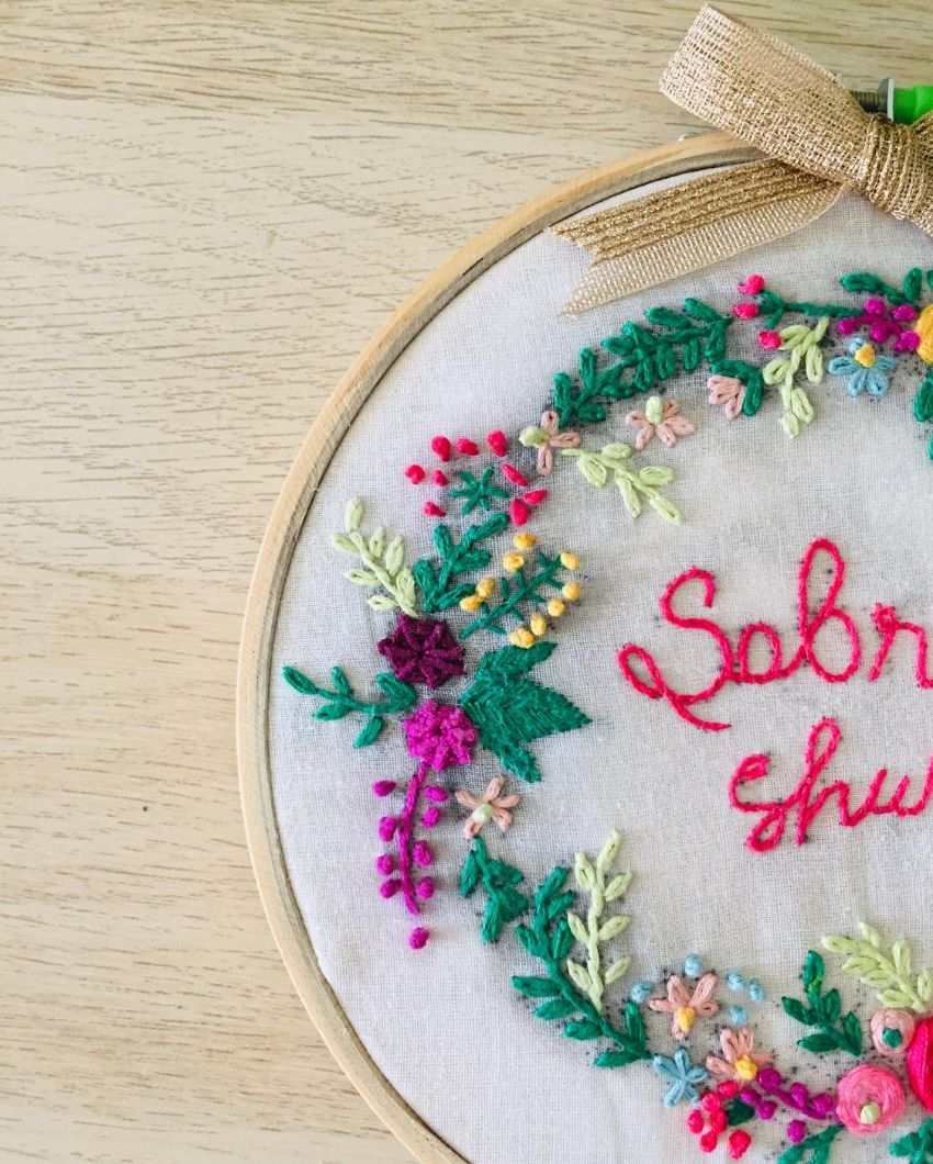 Sabr Shukr Embroidery Floral Design Hoop With Bow | 8 inches
