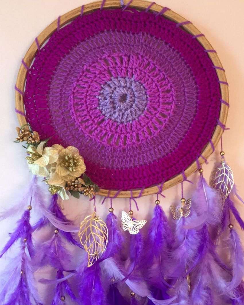 Violet Hues Feather & Beads Dreamcatcher | 12 x 30 inches