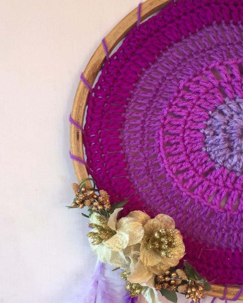 Violet Hues Feather & Beads Dreamcatcher | 12 x 30 inches