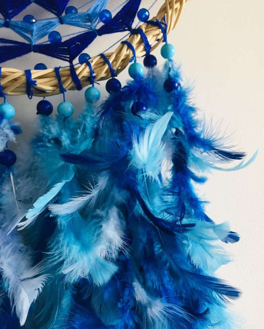 Out of The Blue Feather & Beads Dreamcatcher | 12 x 30 inches