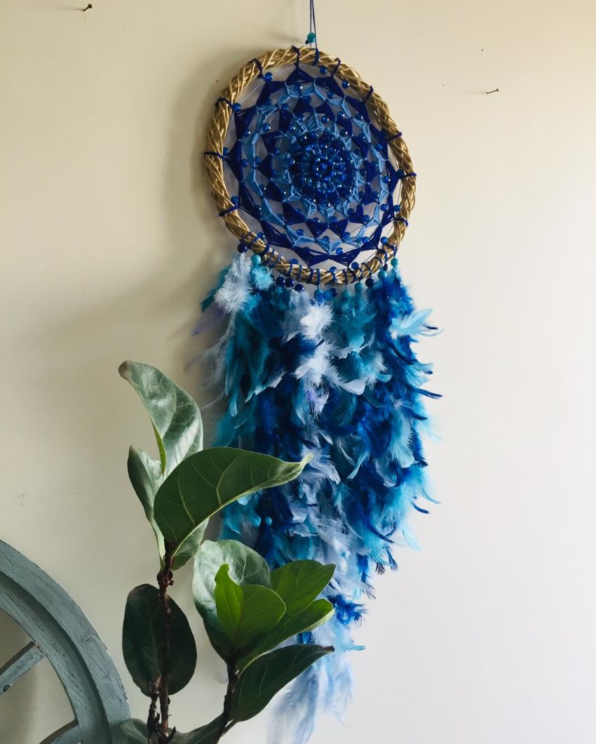 Out of The Blue Feather & Beads Dreamcatcher | 12 x 30 inches