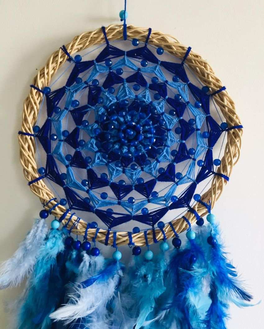 Out of The Blue Feather & Beads Dreamcatcher | 12 x 30 inches