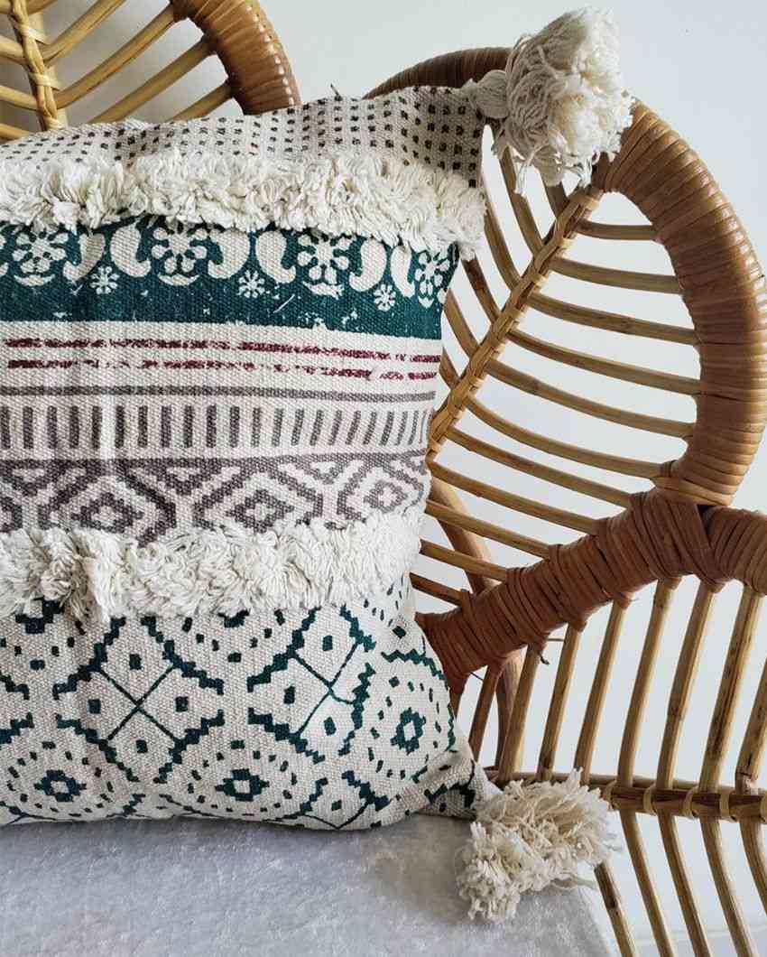 Greece Fairytale Cotton Jute Cushion Cover | 16 x 16 inches