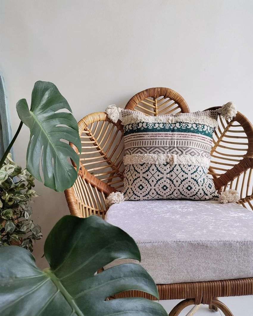 Greece Fairytale Cotton Jute Cushion Cover | 16 x 16 inches