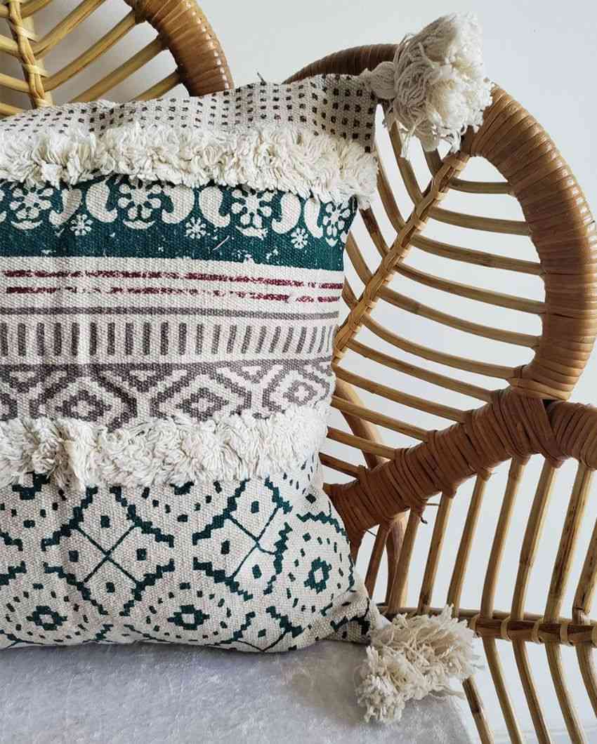 Greece Fairytale Cotton Jute Cushion Cover | 16 x 16 inches