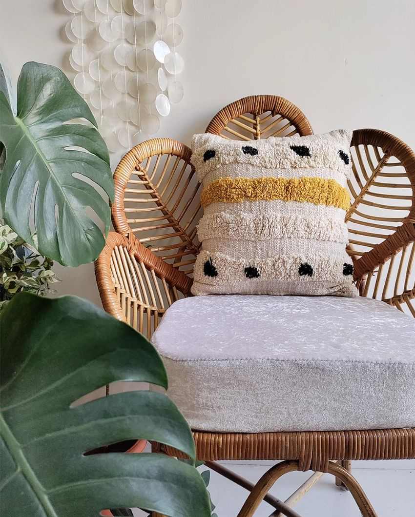 Yellow Mellow Cotton Jute Cushion Cover | 16 x 16 inches
