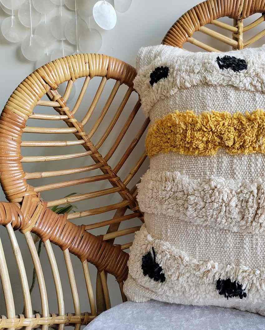 Yellow Mellow Cotton Jute Cushion Cover | 16 x 16 inches