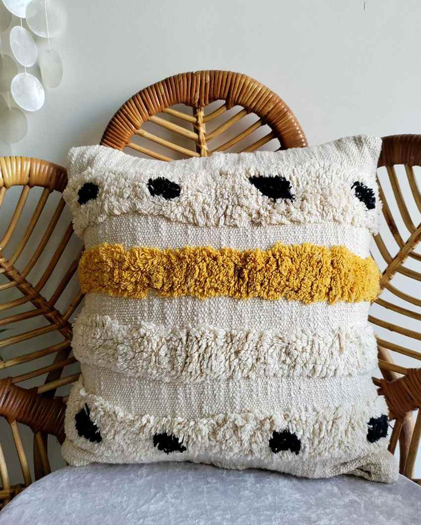 Yellow Mellow Cotton Jute Cushion Cover | 16 x 16 inches