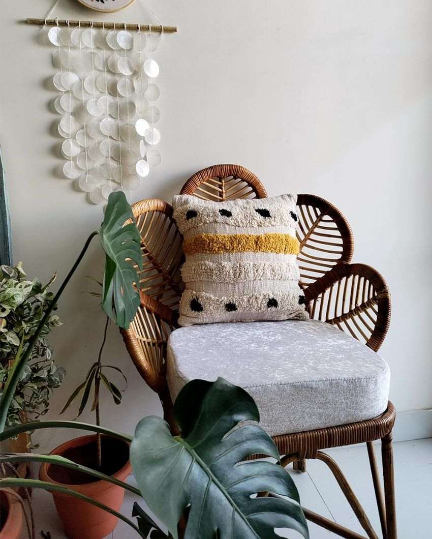 Yellow Mellow Cotton Jute Cushion Cover | 16 x 16 inches