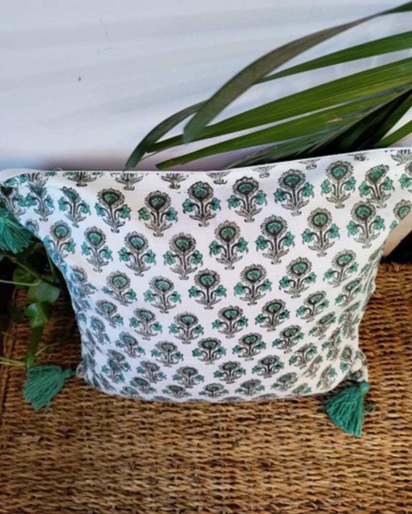 Wildflower Cuteness Block Print Cotton Cushion Cover | 16 x 16 inches