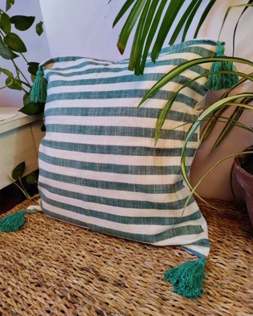 Italian Stripes Block Print Cotton Cushion Cover | 16 x 16 inches