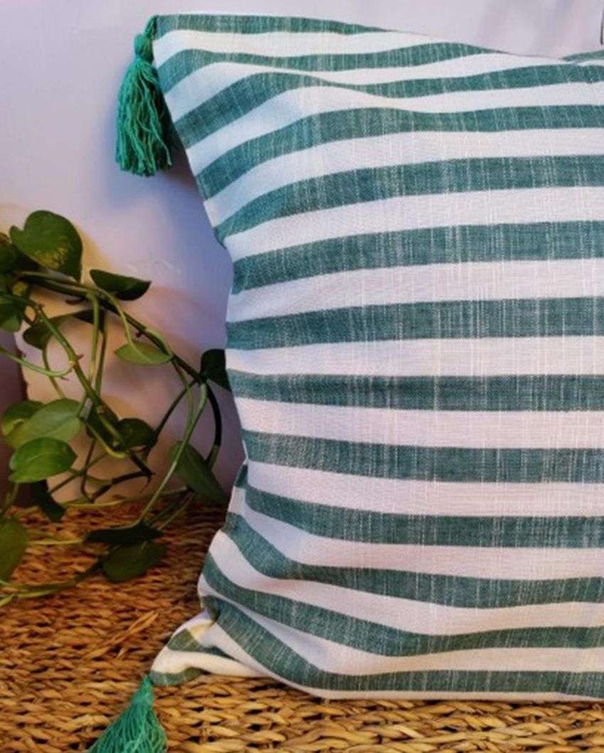 Italian Stripes Block Print Cotton Cushion Cover | 16 x 16 inches