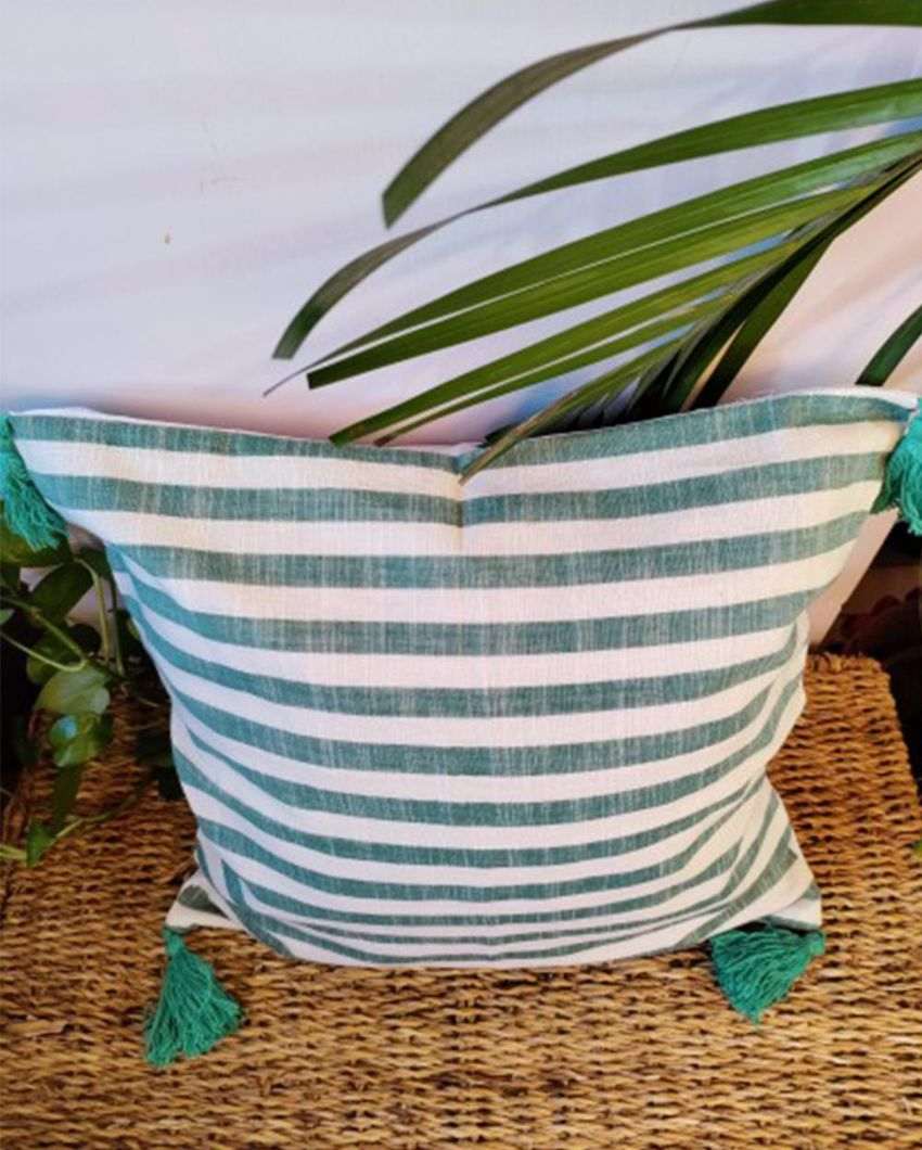 Italian Stripes Block Print Cotton Cushion Cover | 16 x 16 inches