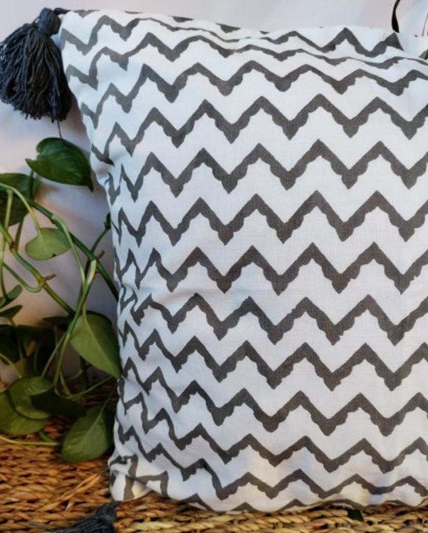 Grey Aztec Block Print Cotton Cushion Cover | 16 x 16 inches