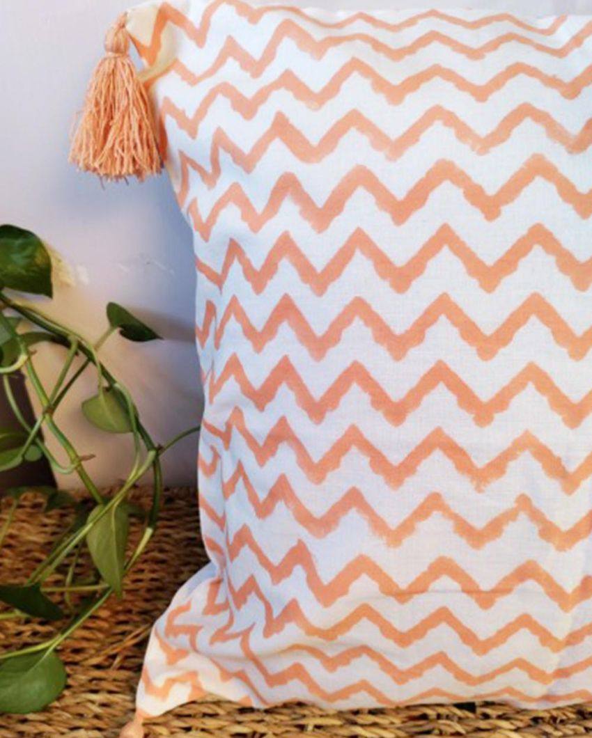 Cantaloupe Orange Aztec Block Print Cotton Cushion Cover | 16 x 16 inches