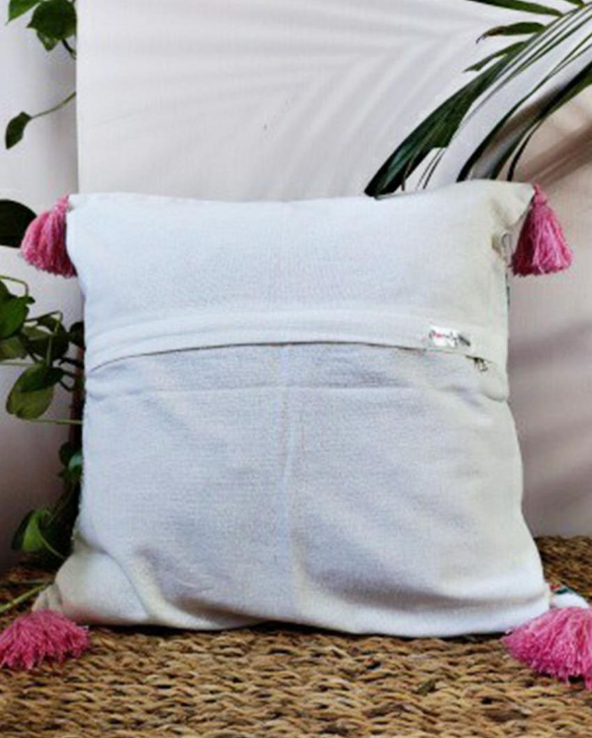 Countryside Meadows Block Print Cotton Cushion Cover | 16 x 16 inches