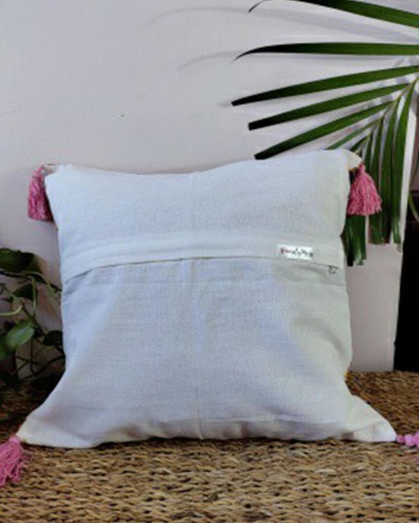 Springtime Bliss Block Print Cotton Cushion Cover | 16 x 16 inches
