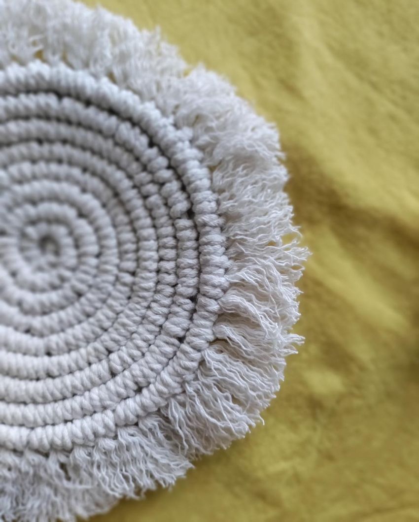 Classic Macrame Cotton Cord Coaster White Placemat | Set of 2 | 4 x 4 inches