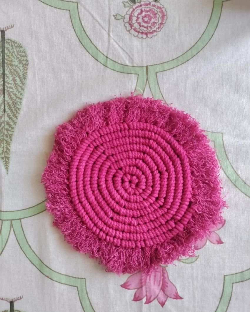 Pink Starburst Macrame Cotton Cord Coaster Placemat | Set of 2 | 4 x 4 inches