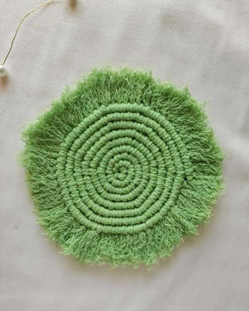 Green Moon Macrame Cotton Cord Coaster Placemat | Set of 2 | 4 x 4 inches