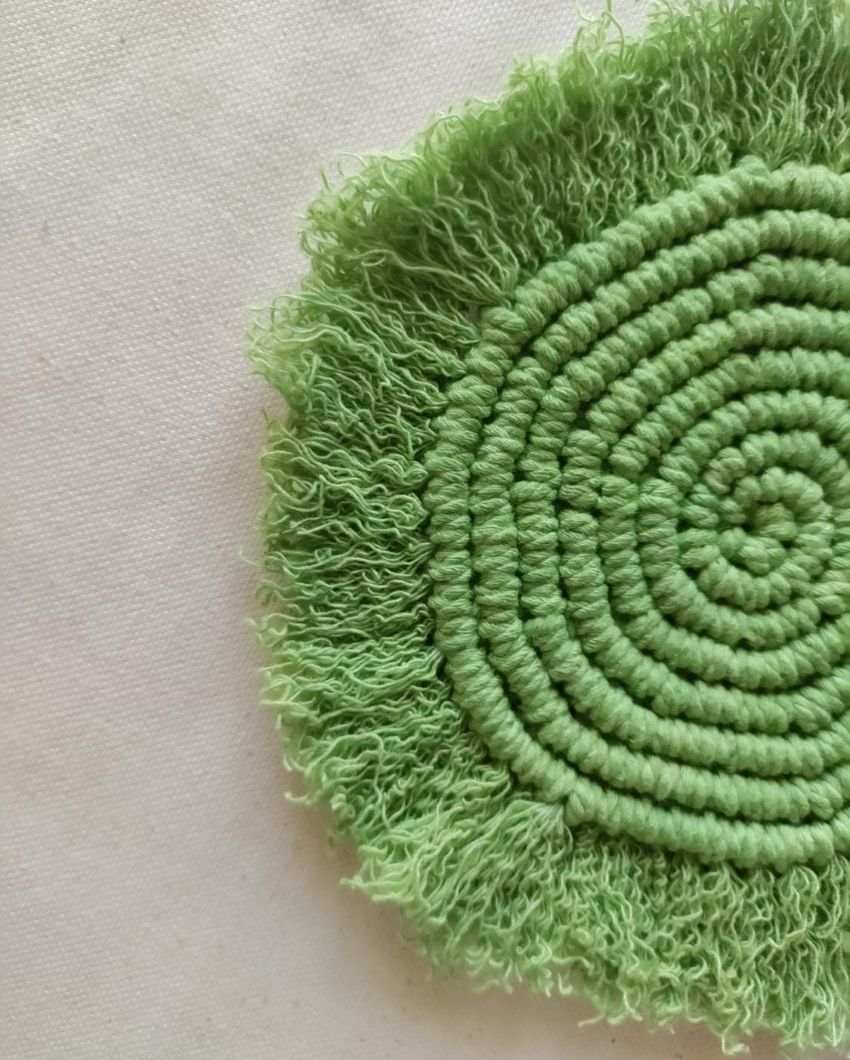 Green Moon Macrame Cotton Cord Coaster Placemat | Set of 2 | 4 x 4 inches