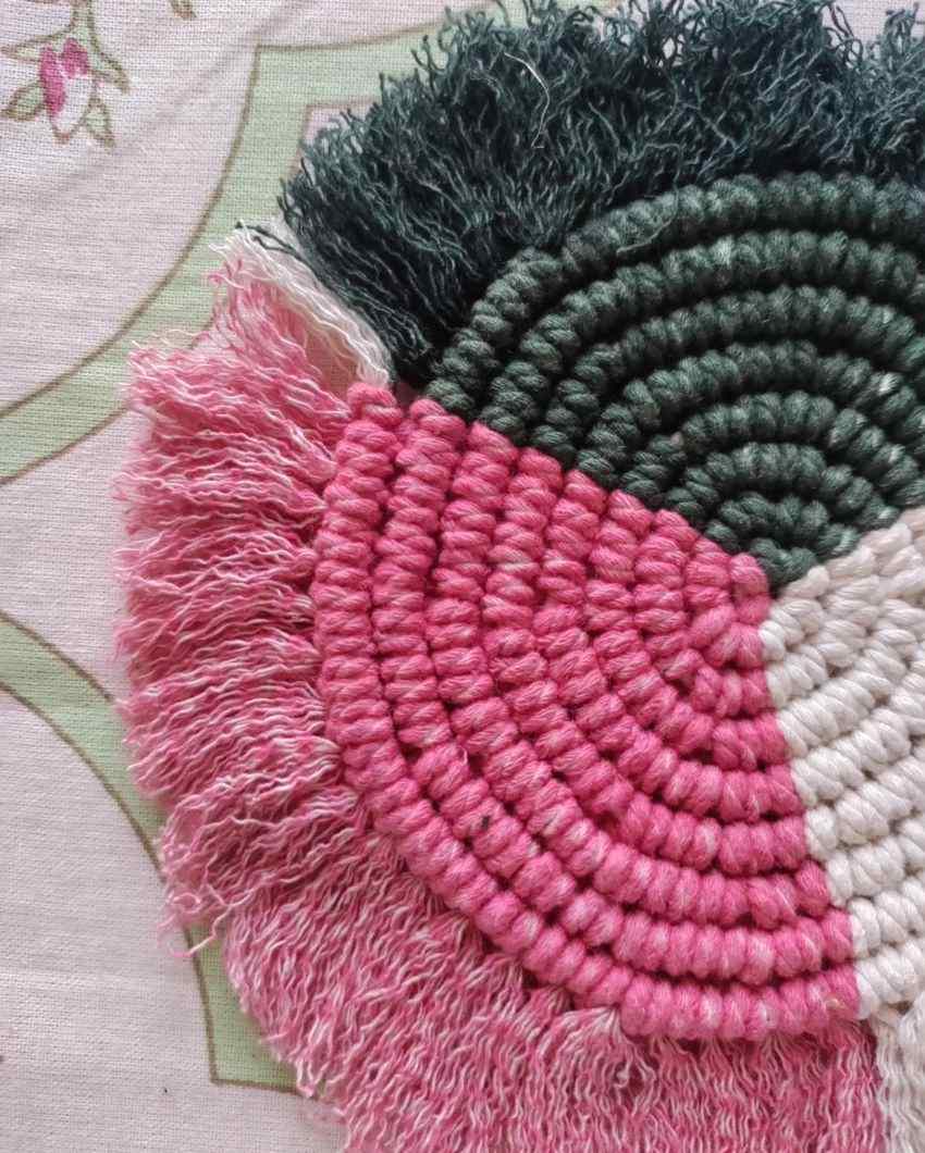 Shades of Happiness Macrame Cotton Cord Coaster Placemat | Set of 2 | 4 x 4 inches